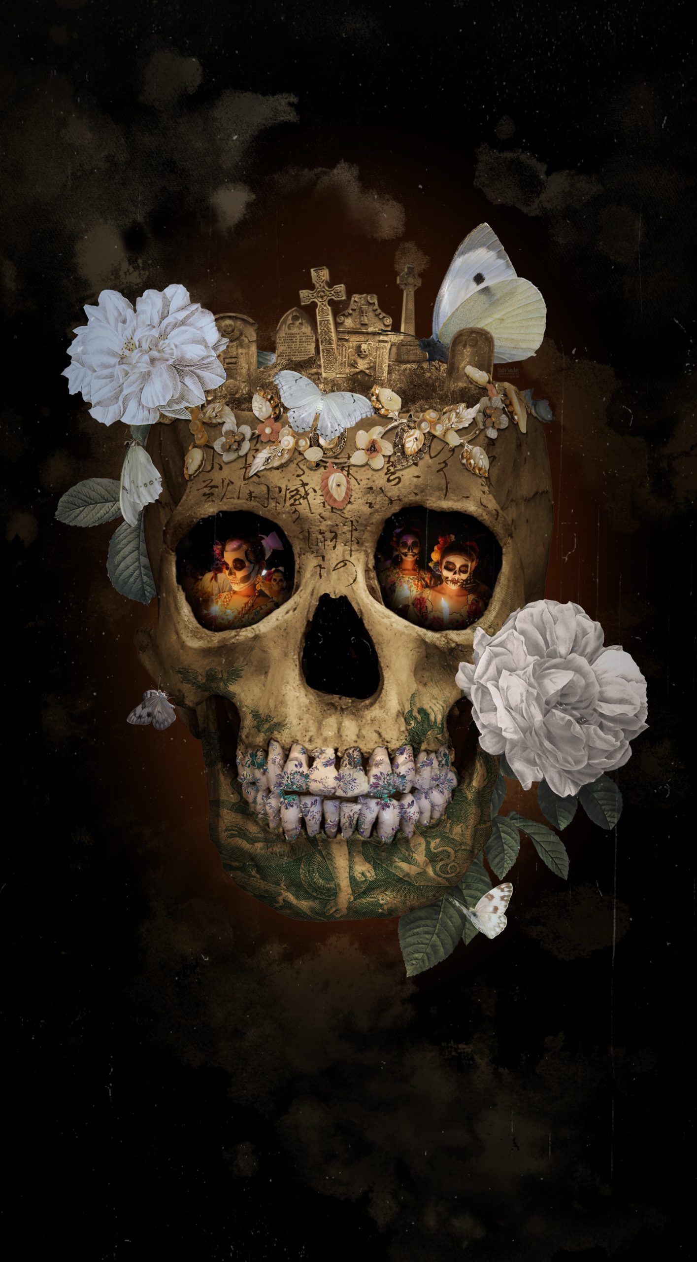 Vorhang 138x250 Skull Memento Mori Rid