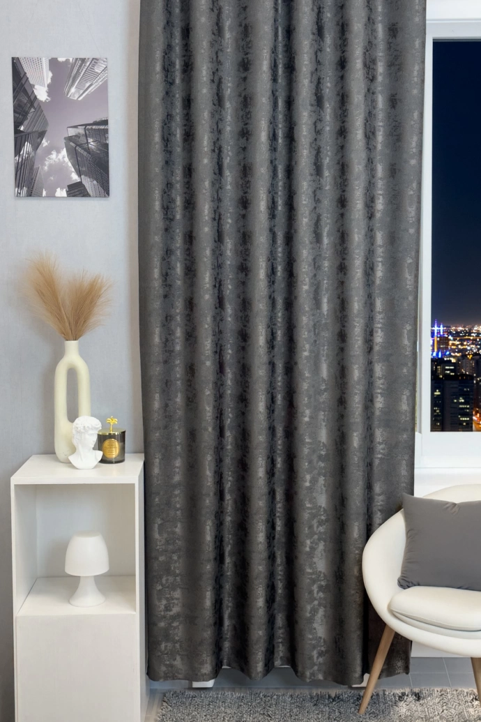 Quartz – Rideau décoratif jacquard anthracite, à effet moucheté et finition satinée