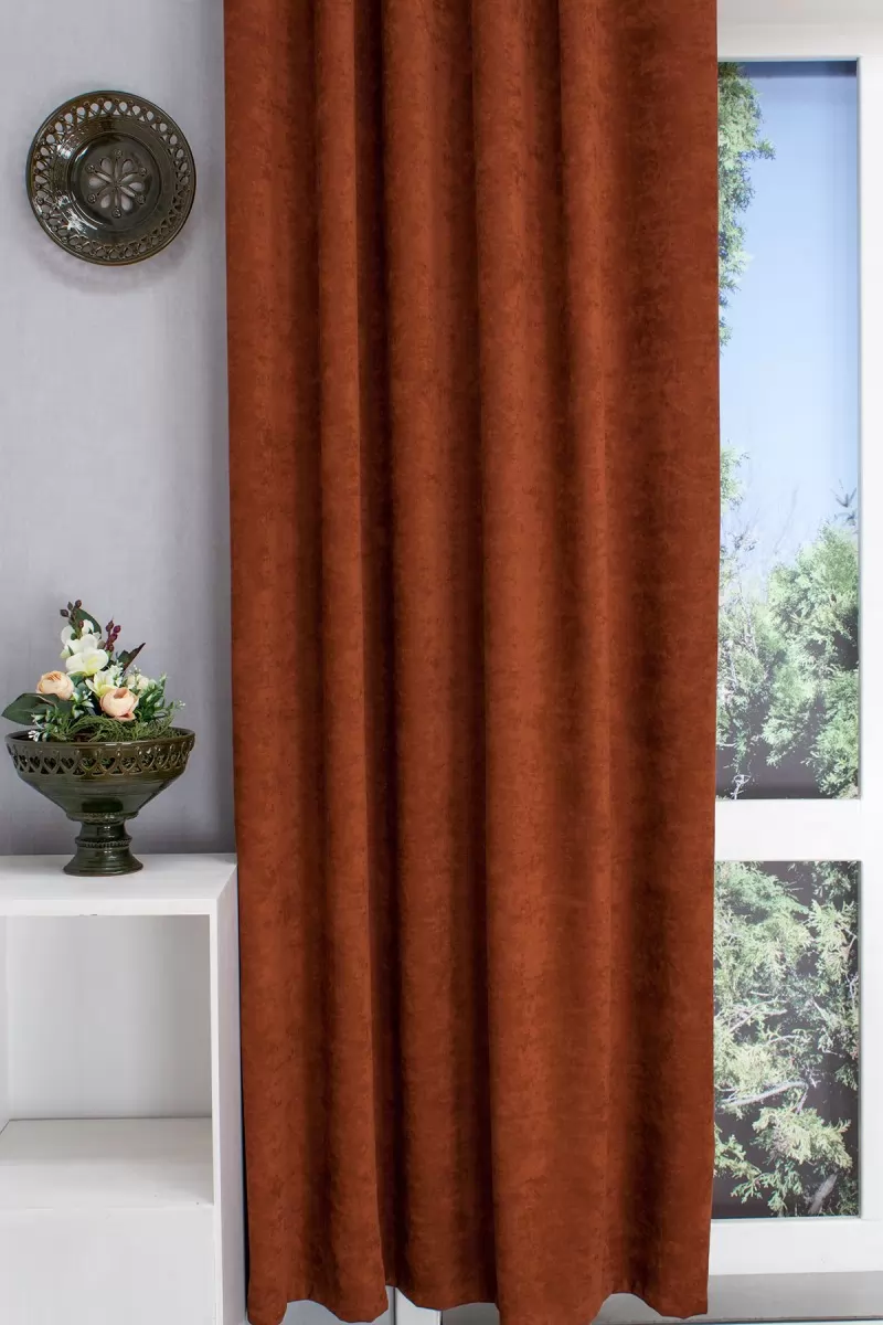 Ramon – Rideau occultant brun rouille, avec tissage velouté sur une face