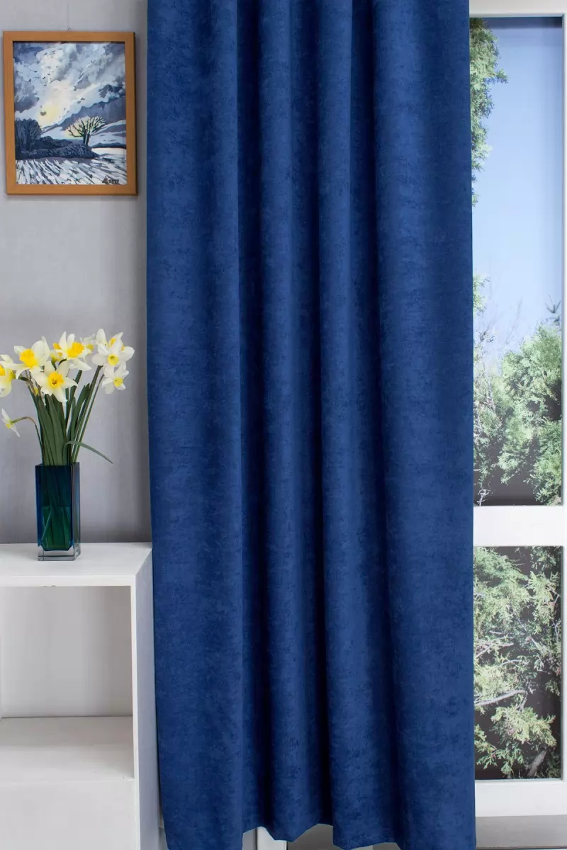 Ramon – Rideau occultant bleu roi, avec tissage velouté sur une face