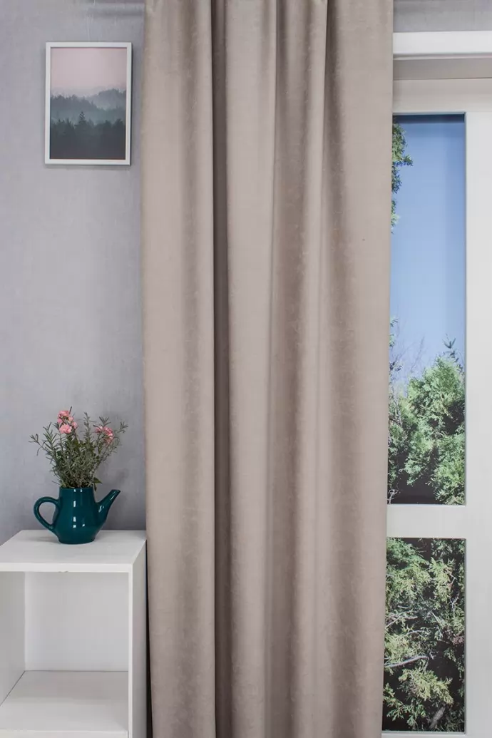 Ramon – Rideau décoratif jacquard occultant beige à l’aspect velouté