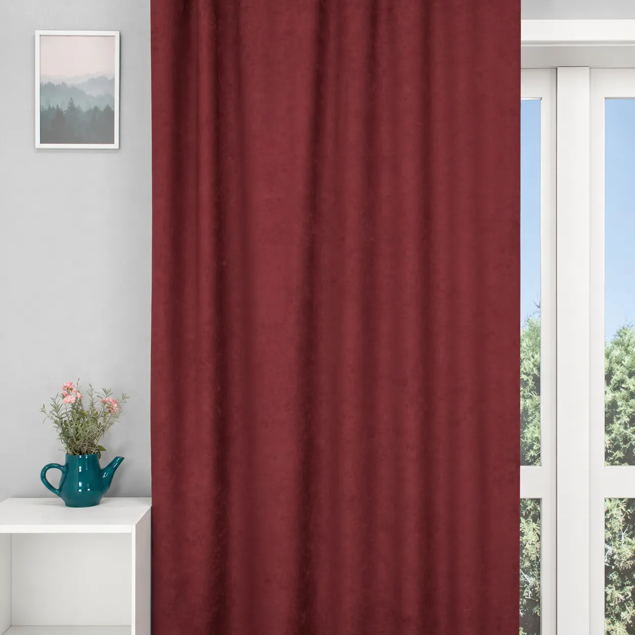 Ramon – Samtig-weicher Jacquard-Dekovorhang in Bordeaux mit Verdunkelungseffekt