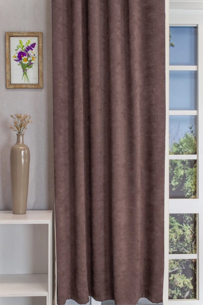 Ramon – Rideau occultant brun grisâtre, avec tissage velouté sur une face