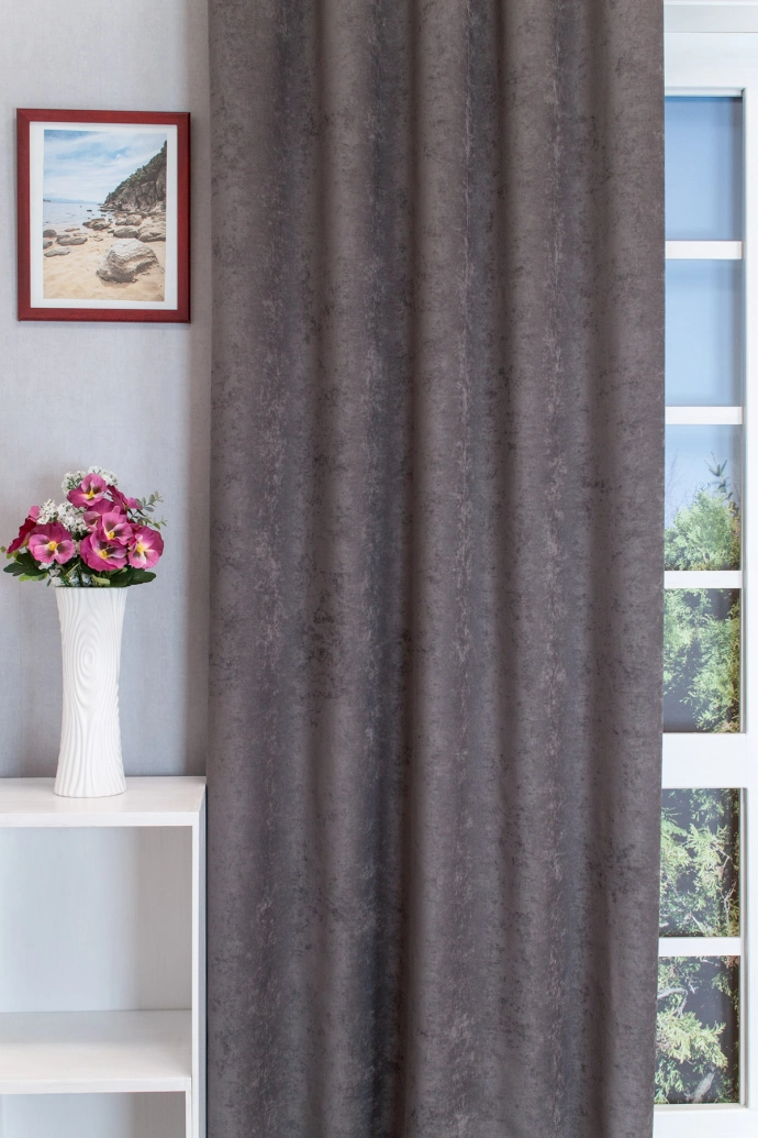 Ramon – Rideau décoratif jacquard occultant gris foncé, avec tissage velouté sur une face