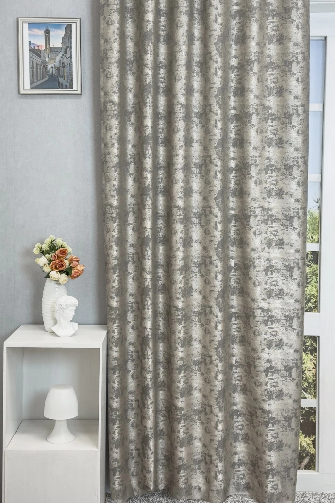 Quartz – Rideau décoratif jacquard brun grisâtre à effet lavé et finition satinée