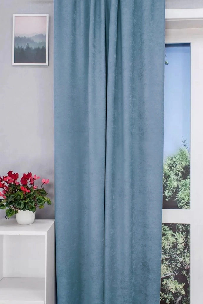 Ramon – Rideau décoratif jacquard occultant bleu grisé à l’aspect velouté