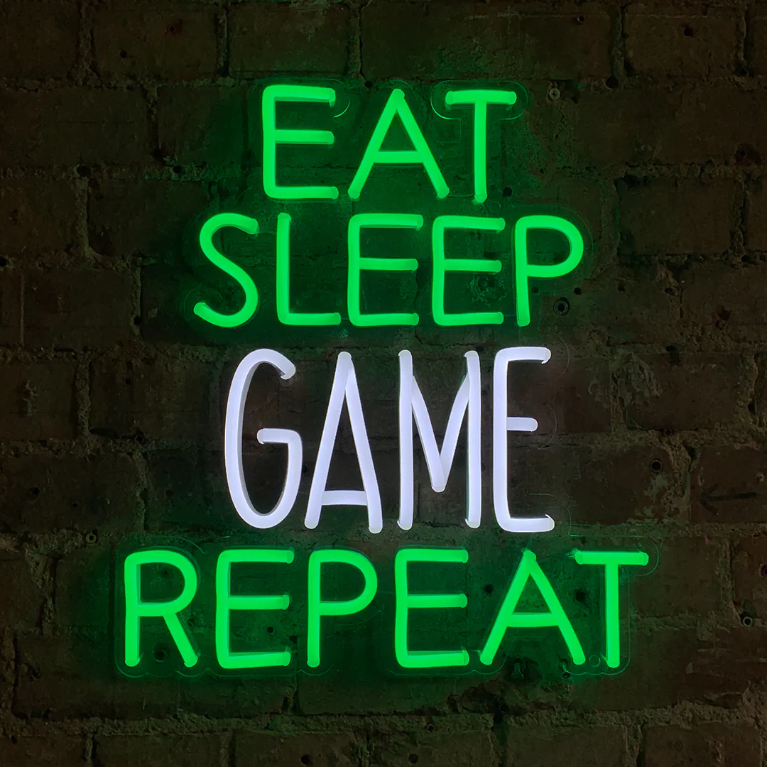 Wanddekoration LED 'Eat Sleep Game Repeat'