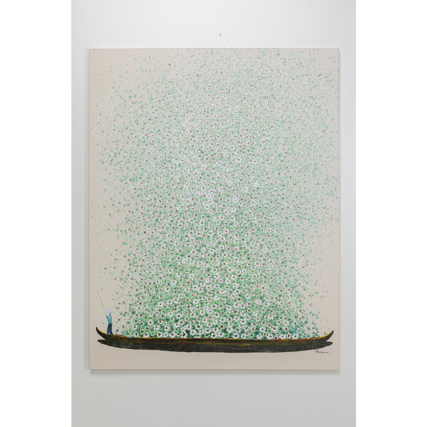 Leinwandbild Flower Boat Beige Grün 120x160cm