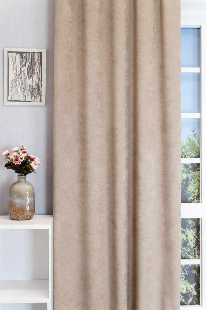 Ramon – Rideau occultant jacquard beige grisé, avec tissage velouté sur une face