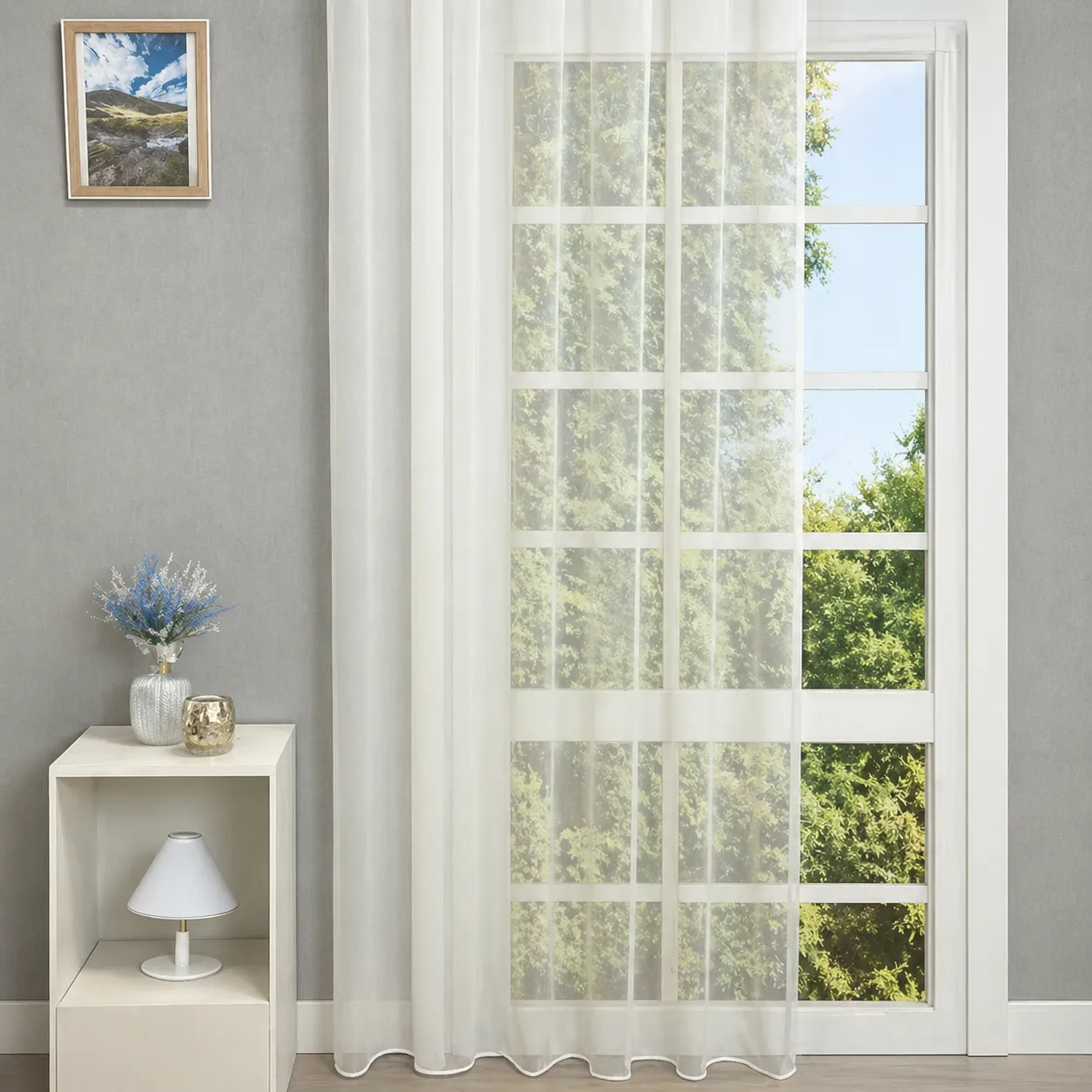 Paris – Lichtdurchlässiger Halborganza-Vorhang in Weiss mit Seidenglanz und melierter Optik