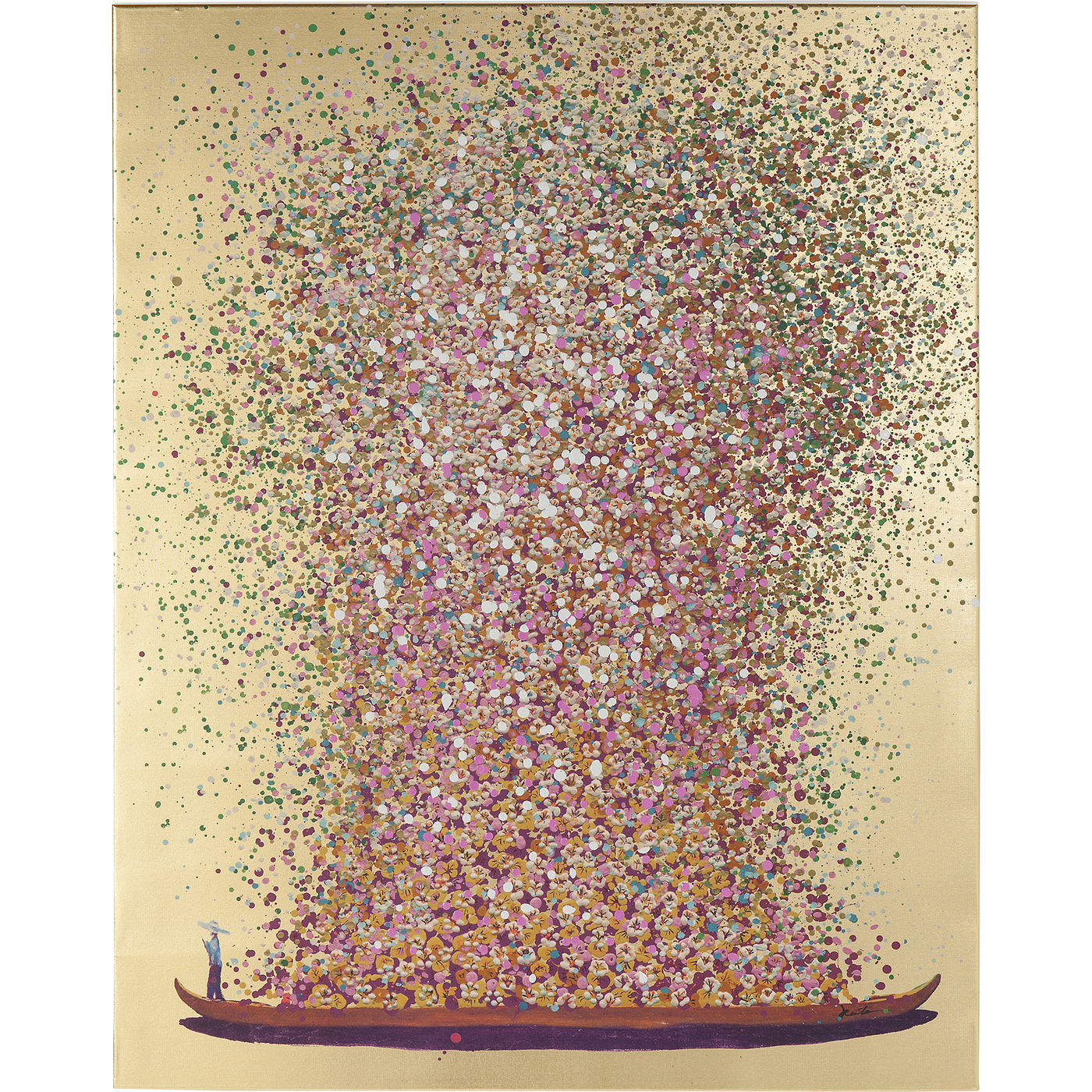Leinwandbild Flower Boat Gold Pink 120x160cm