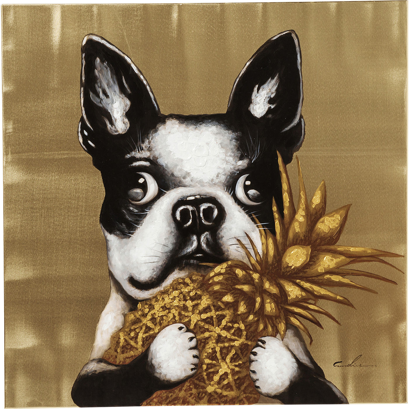 Leinwandbild Dog with Pineapple 80x80cm
