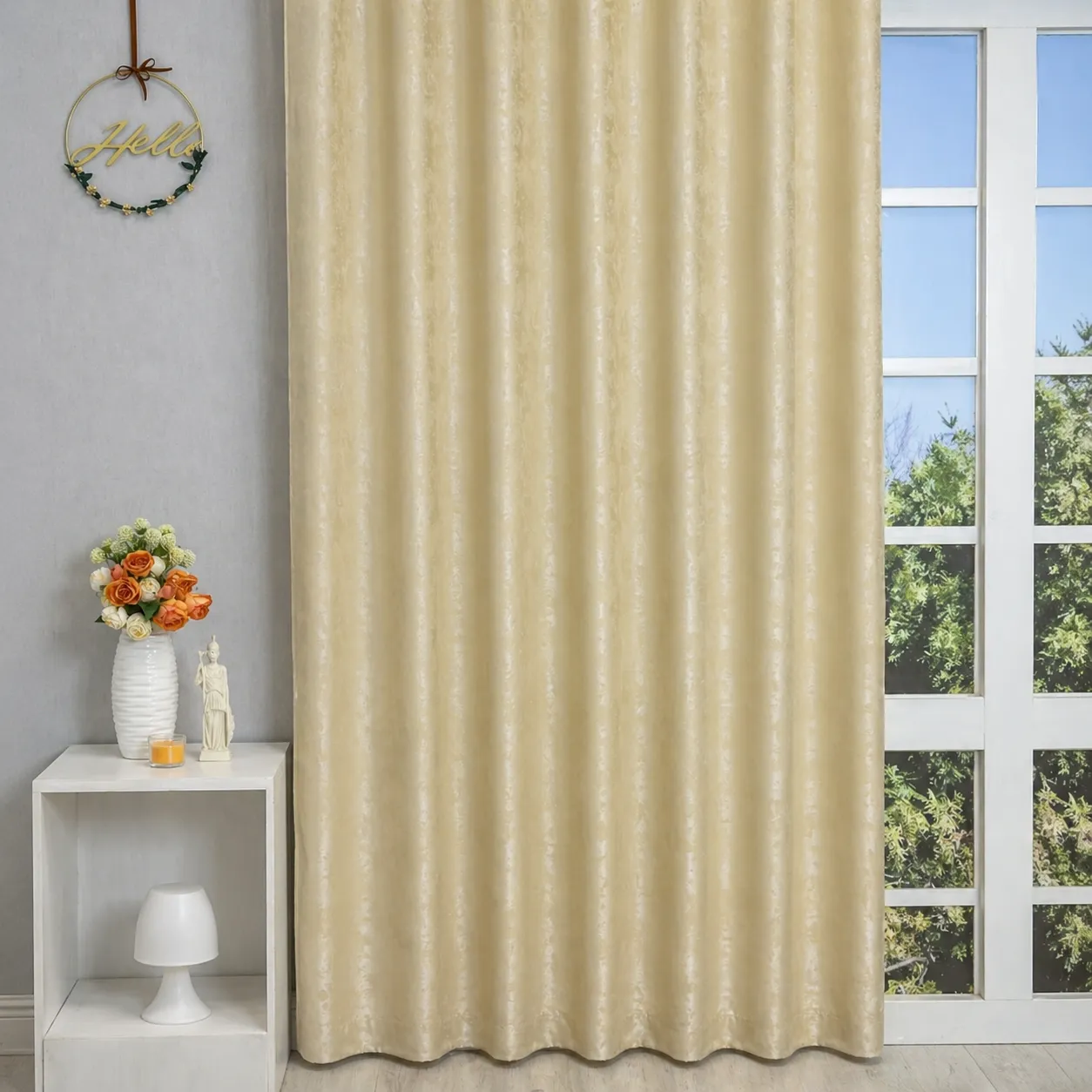 Quartz – Tenda decorativa jacquard beige, con effetto mosso e finitura satinata
