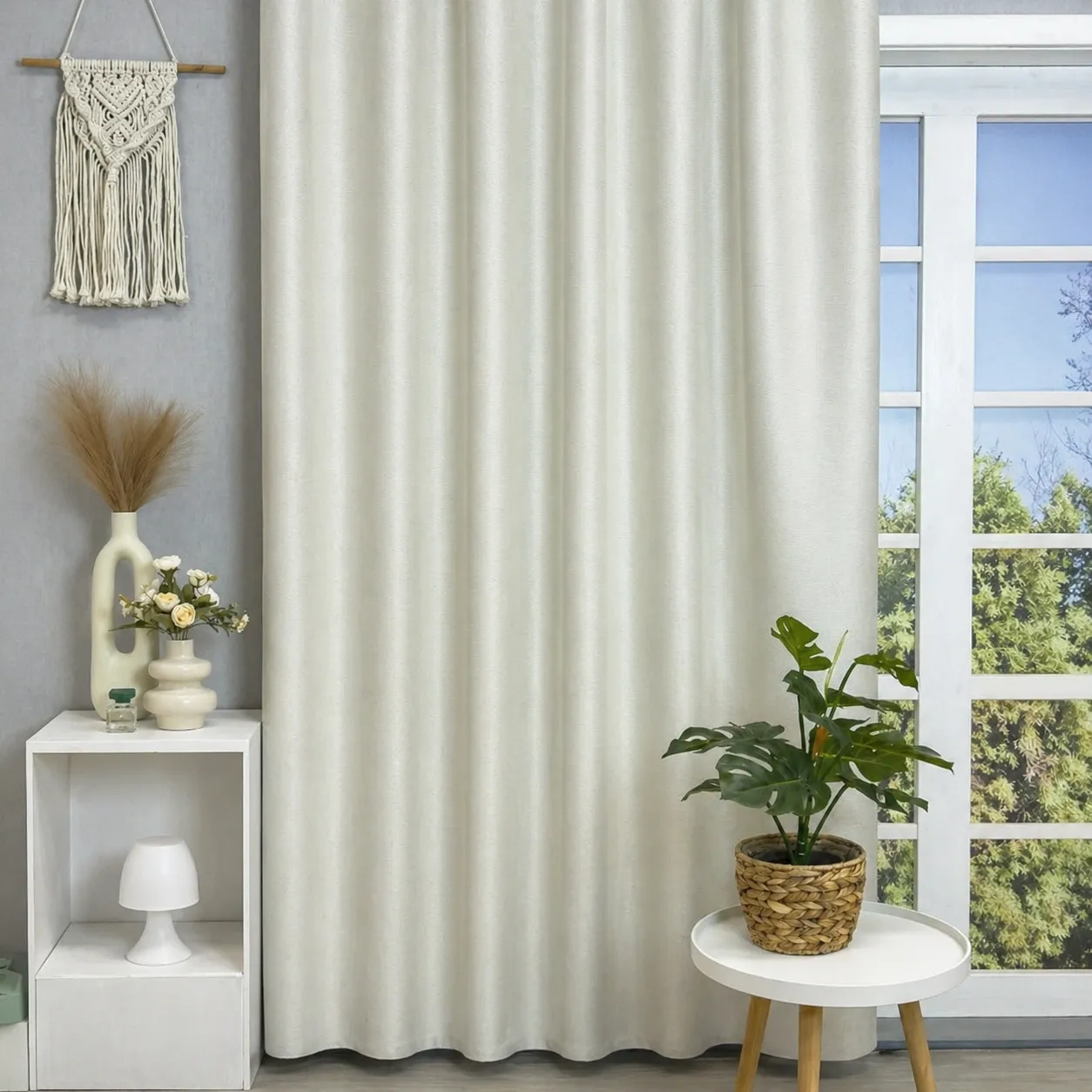 Island – Dicker Thermo-Dimout-Vorhang in Off-White mit melierter Optik