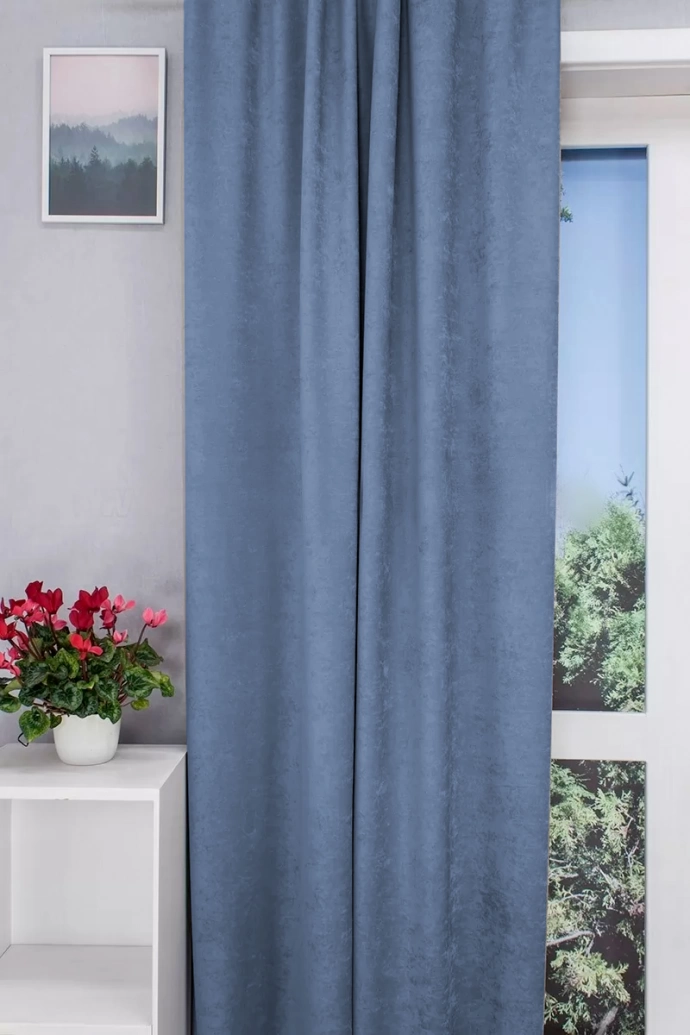 Ramon – Rideau décoratif jacquard occultant bleu denim à l’aspect velouté