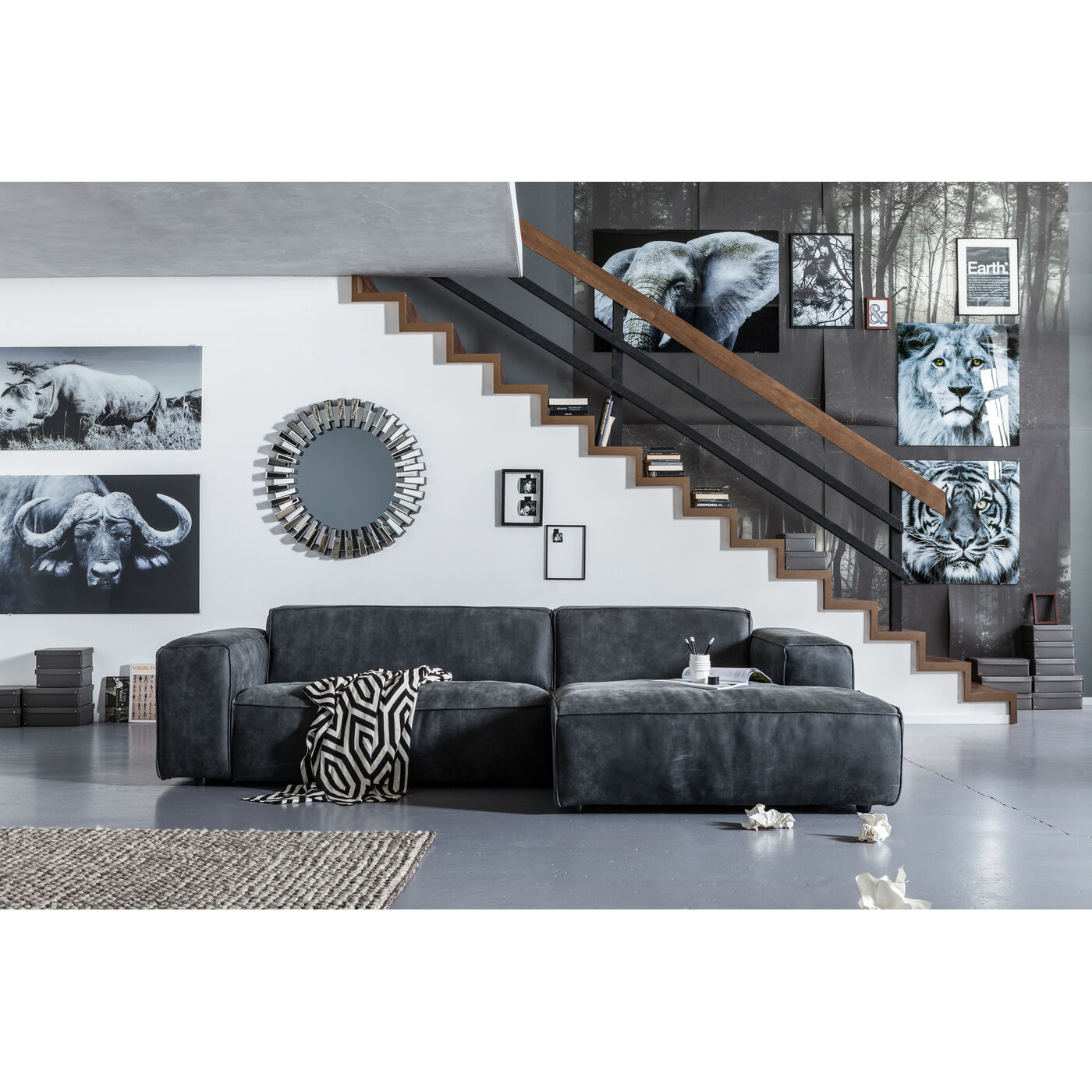 Specchio Da Parete Sprocket Kare Design - Tondo, Argento, Ø92 Cm, Stile Pop-Art Per Soggiorno