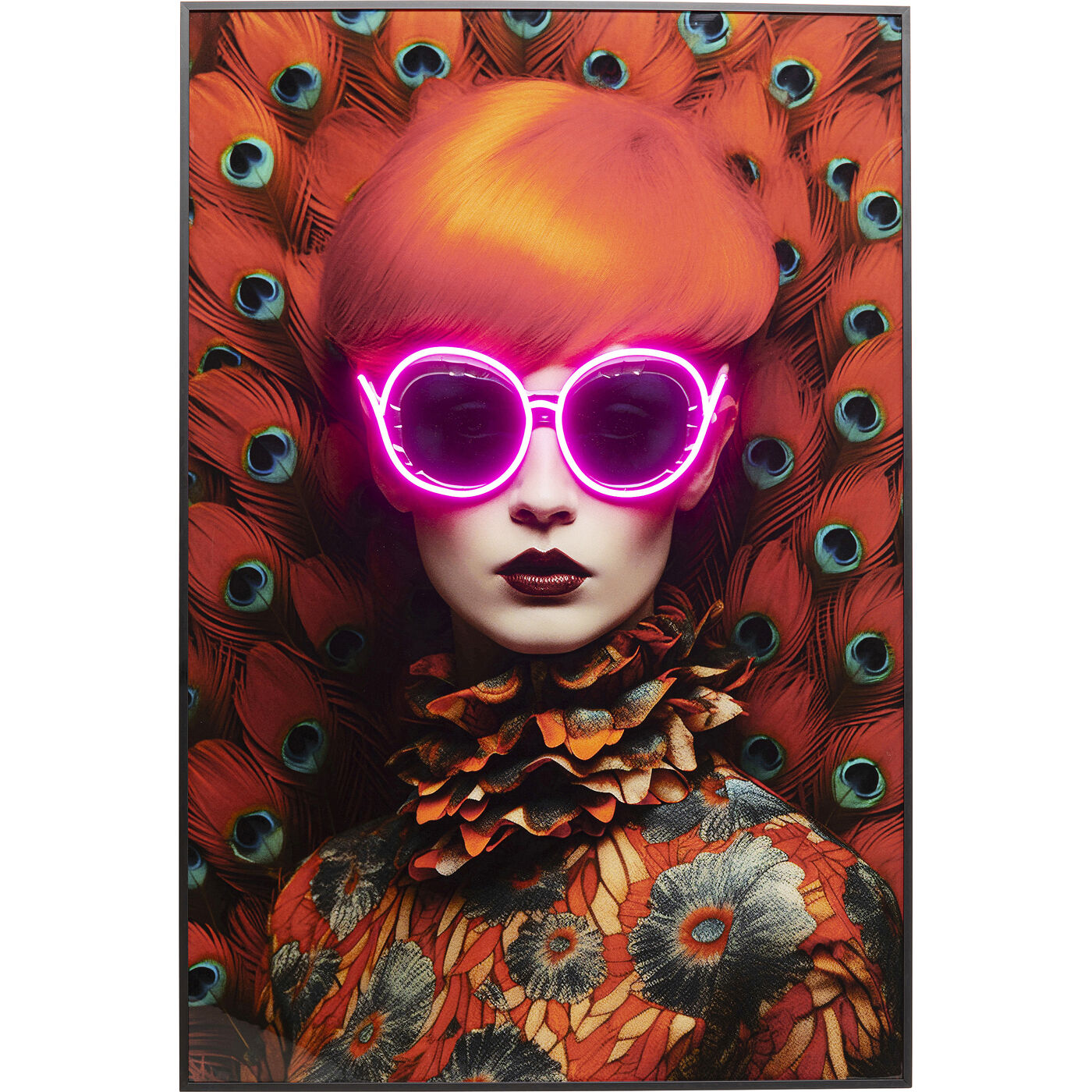 Quadro incorniciato LED Fancy Red Lady 75x55cm