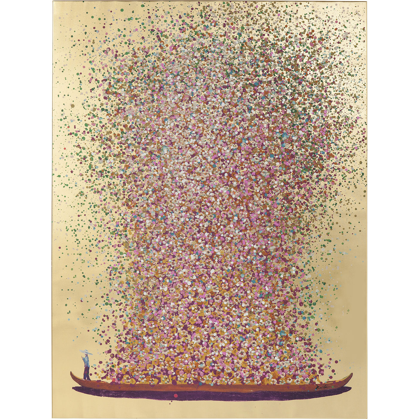 Leinwandbild Flower Boat Gold Pink 80x100cm